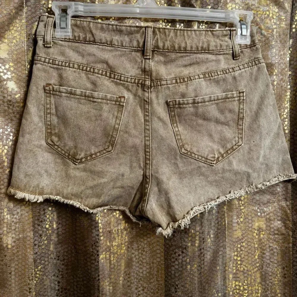 Sincerely Jules Brown Tan Antique Dyed Cut Off Denim Shorts Size 9/28 NWT